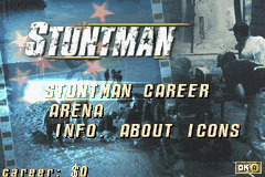 Stuntman title screen for GameBoy Advance